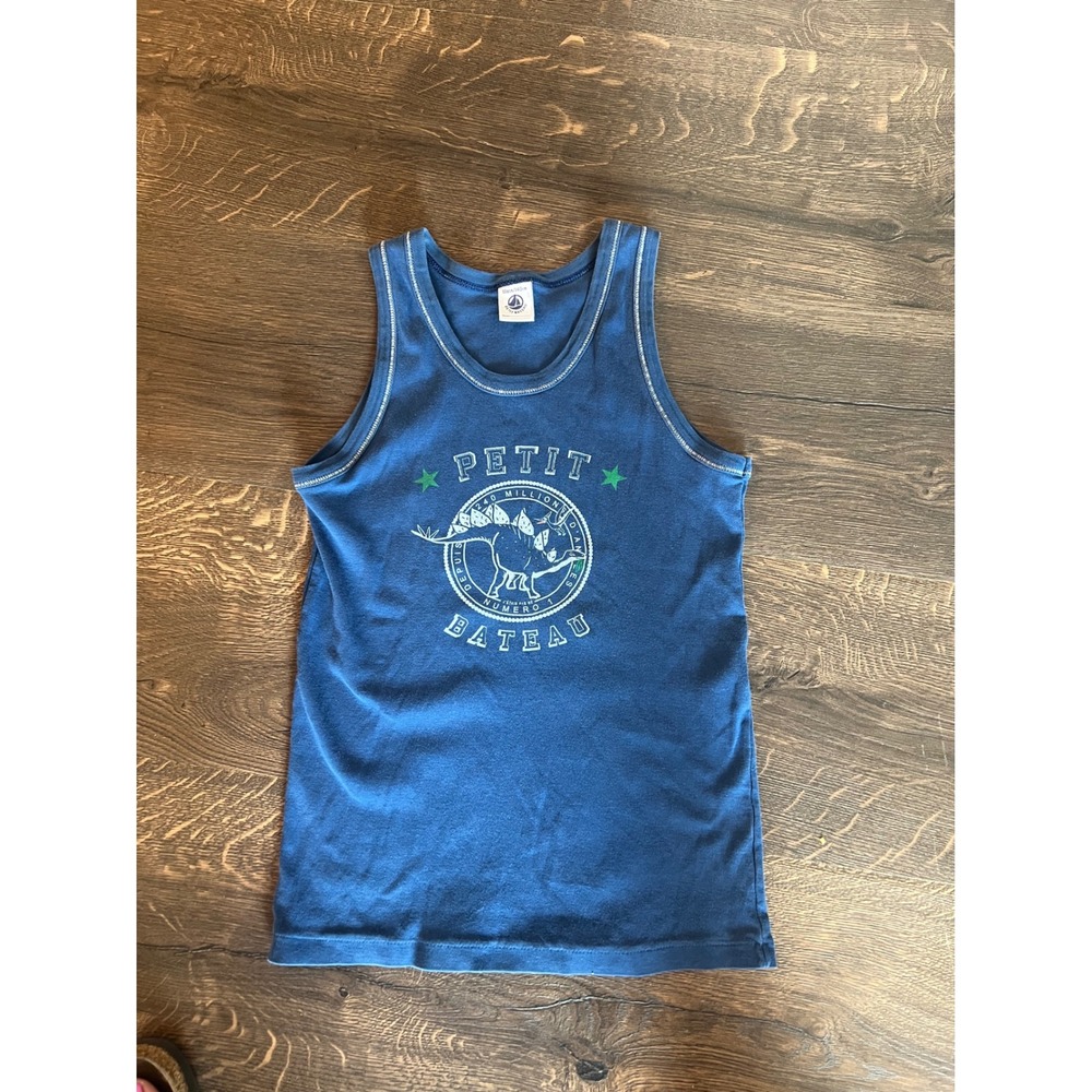 Petit Bateau Boys Blue Dinosaur Graphic Tank Top Sleeveless Shirt Size 10 140cm